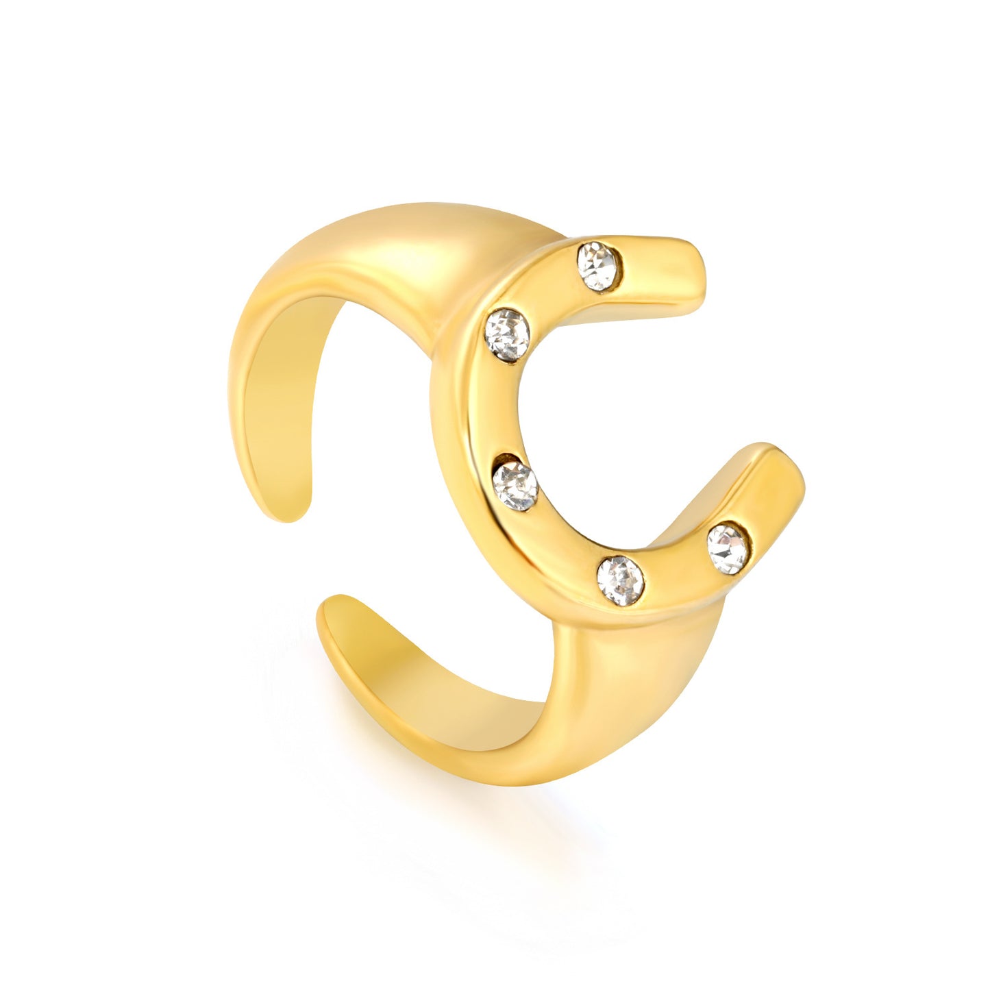 Lucky 304L Stainless Steel Horseshoe Ring | Waterproof Zircon Jewelry