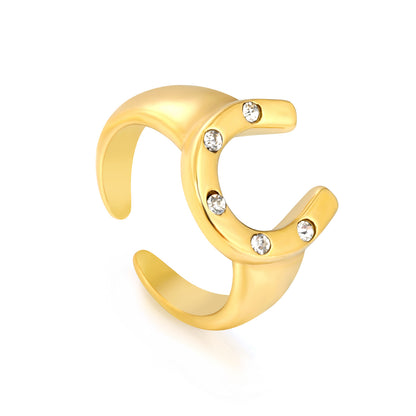 Lucky 304L Stainless Steel Horseshoe Ring | Waterproof Zircon Jewelry