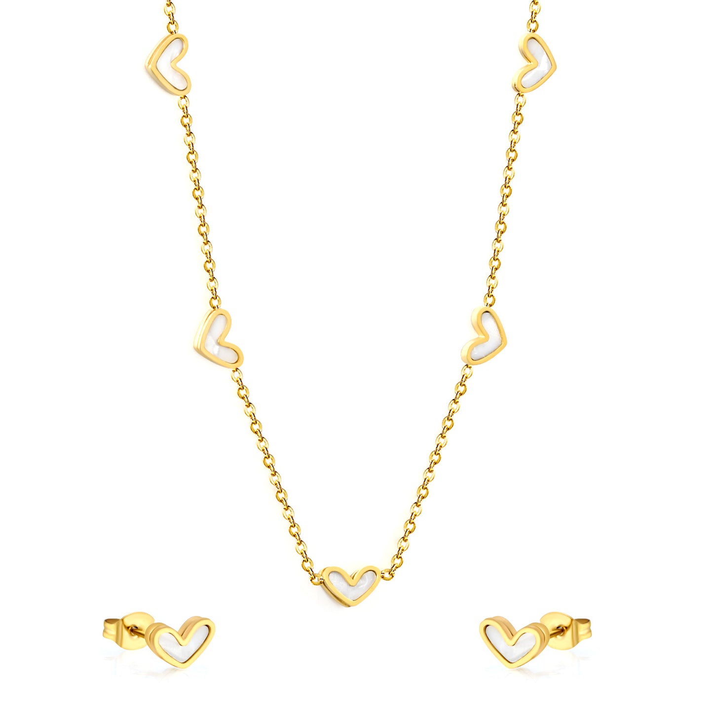 Wholesale Waterproof PVD Gold Sculpted Heart Motif Jewelry Set