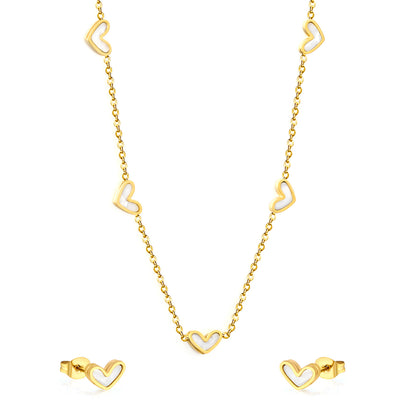 Wholesale Waterproof PVD Gold Sculpted Heart Motif Jewelry Set