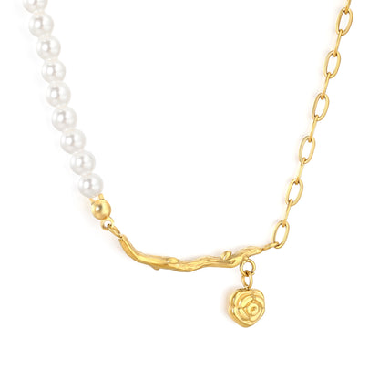 304L Stainless Steel Pearl Chain Necklace Rose Pendant Bulk