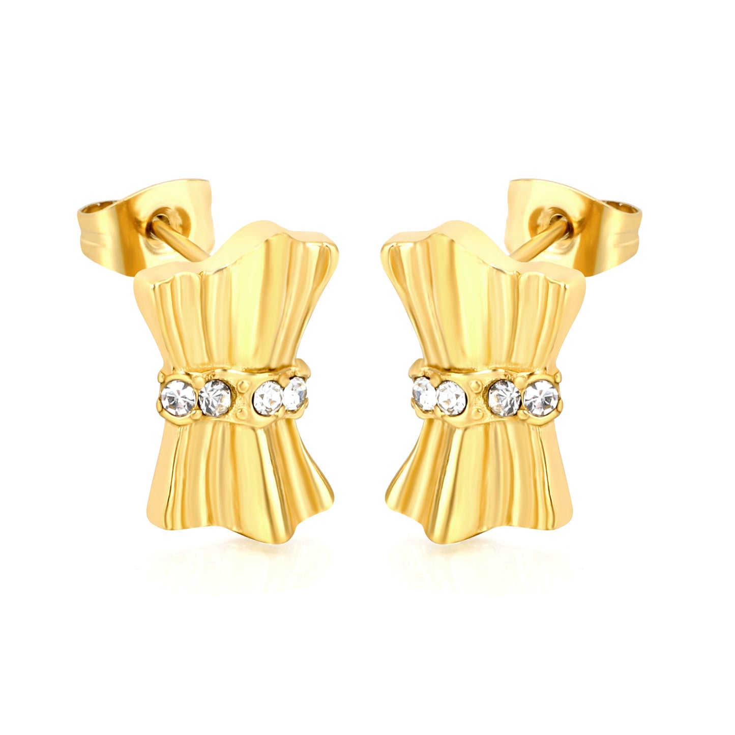 Wholesale Waterproof PVD Gold Sculpted Pleated Waistline Studs
