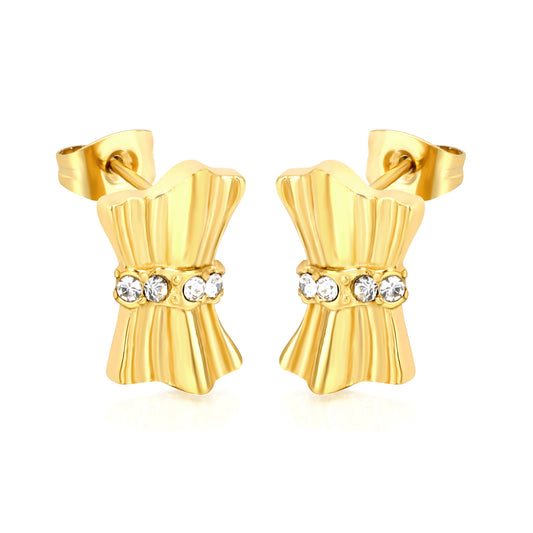 Wholesale Waterproof PVD Gold Sculpted Pleated Waistline Studs