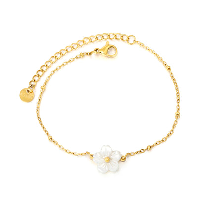 Bulk PVD Gold White Mother of Pearl (MOP) Flower Bracelet