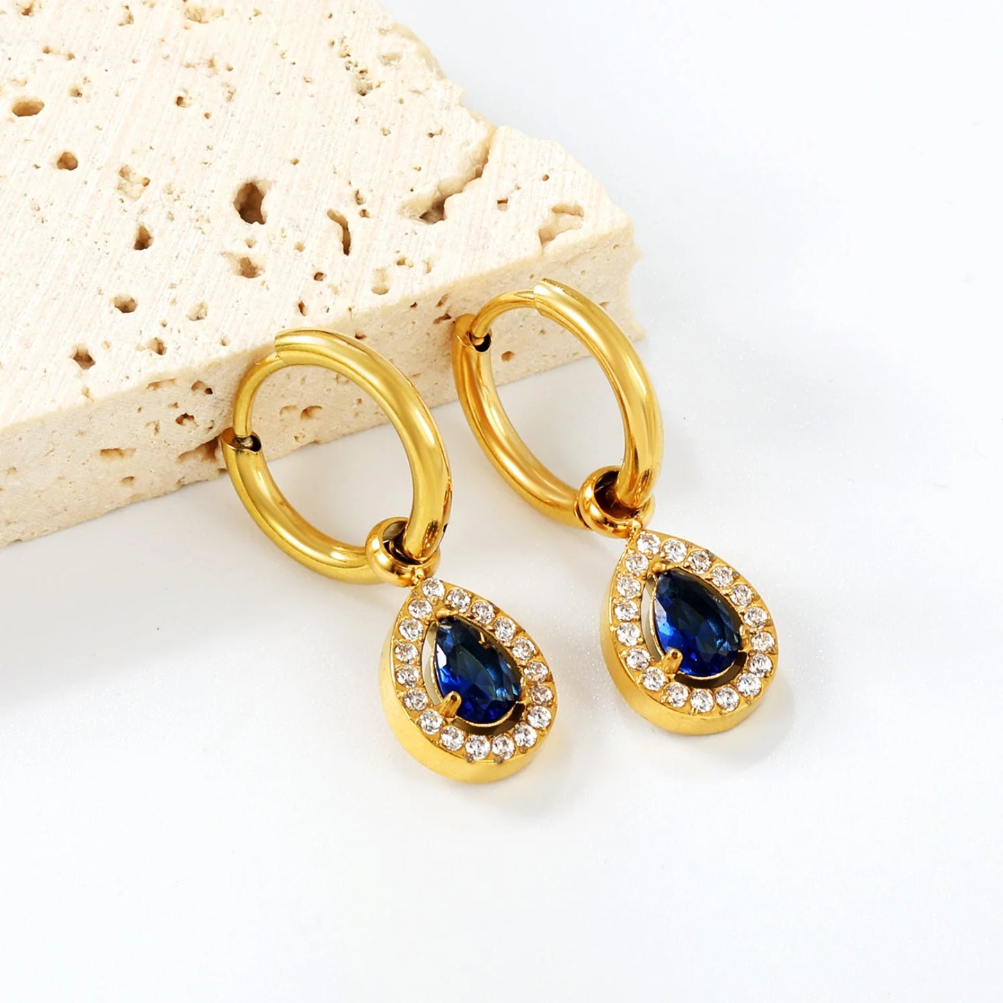 304L Stainless Steel Teardrop Zircon Earrings Wholesale | Bulk Gold