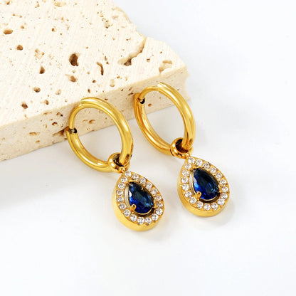 304L Stainless Steel Teardrop Zircon Earrings Wholesale | Bulk Gold