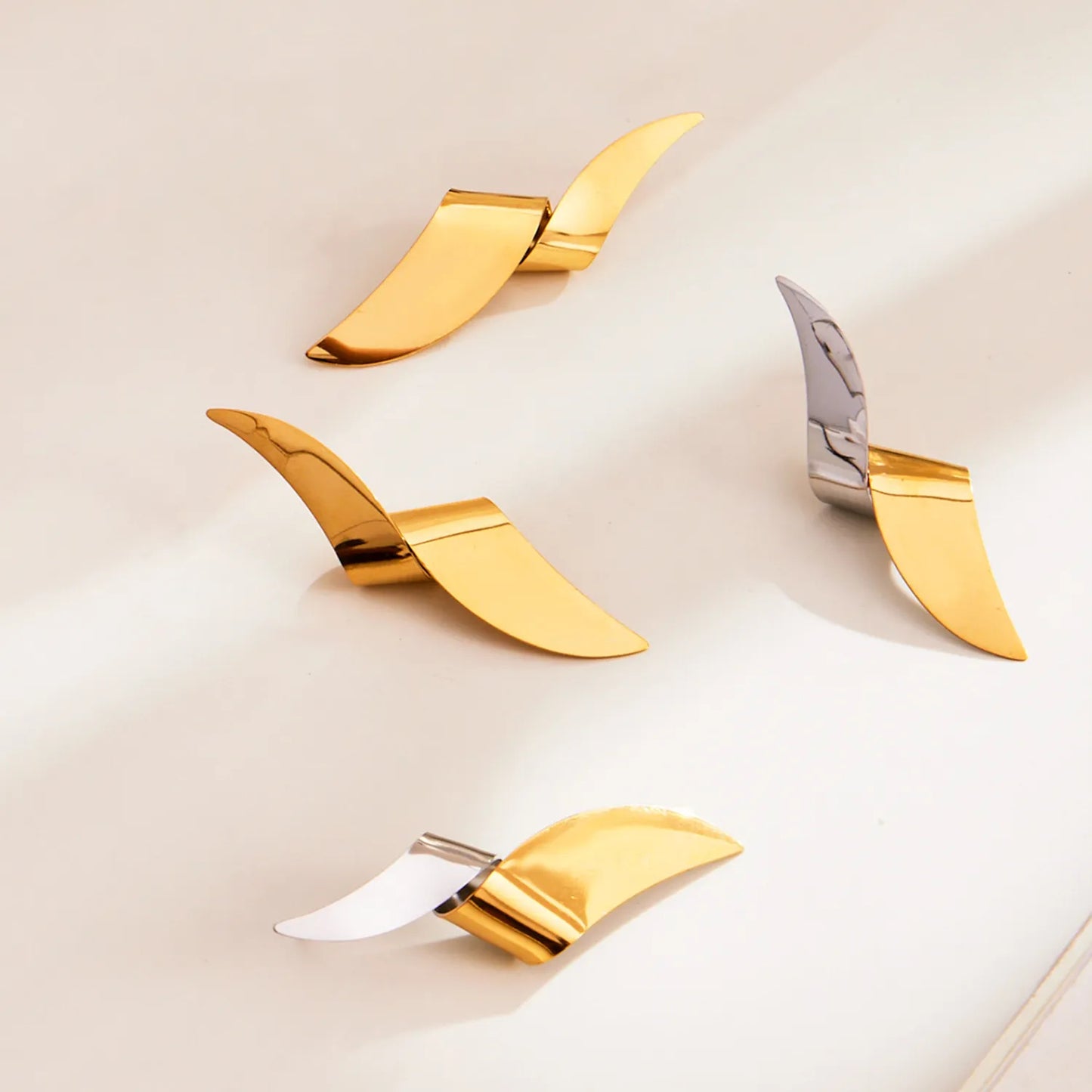 Bulk PVD Gold & Silver Sculpted Bionic Wing Stud Earrings