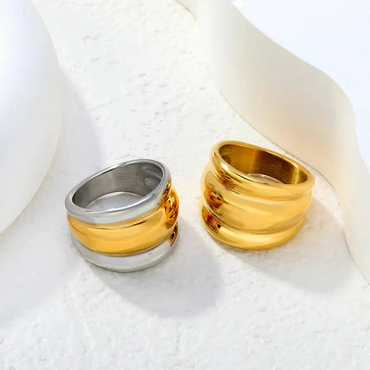 Factory 304L Steel Two-Tone Ring Three-Tier Dome Band for Men Women
