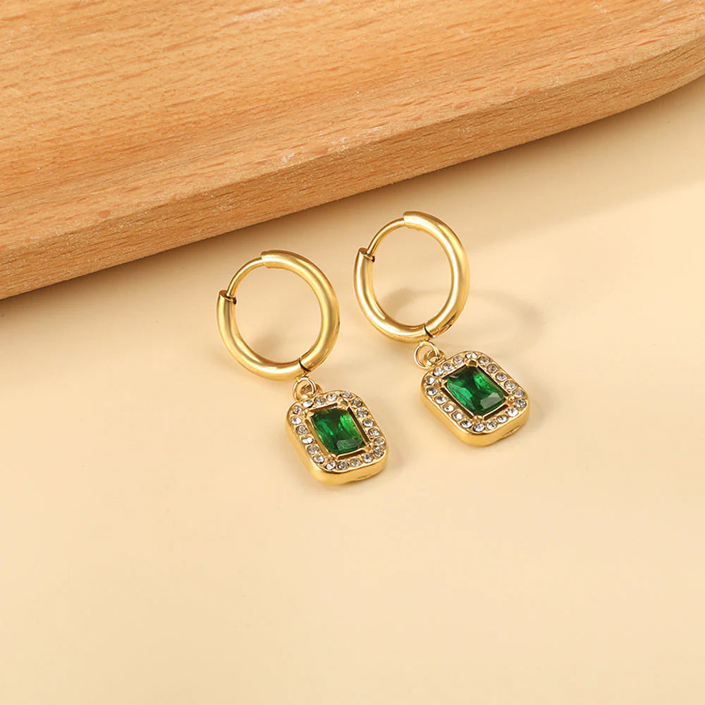Wholesale Stainless Steel Square Earrings | Emerald Zircon Bulk