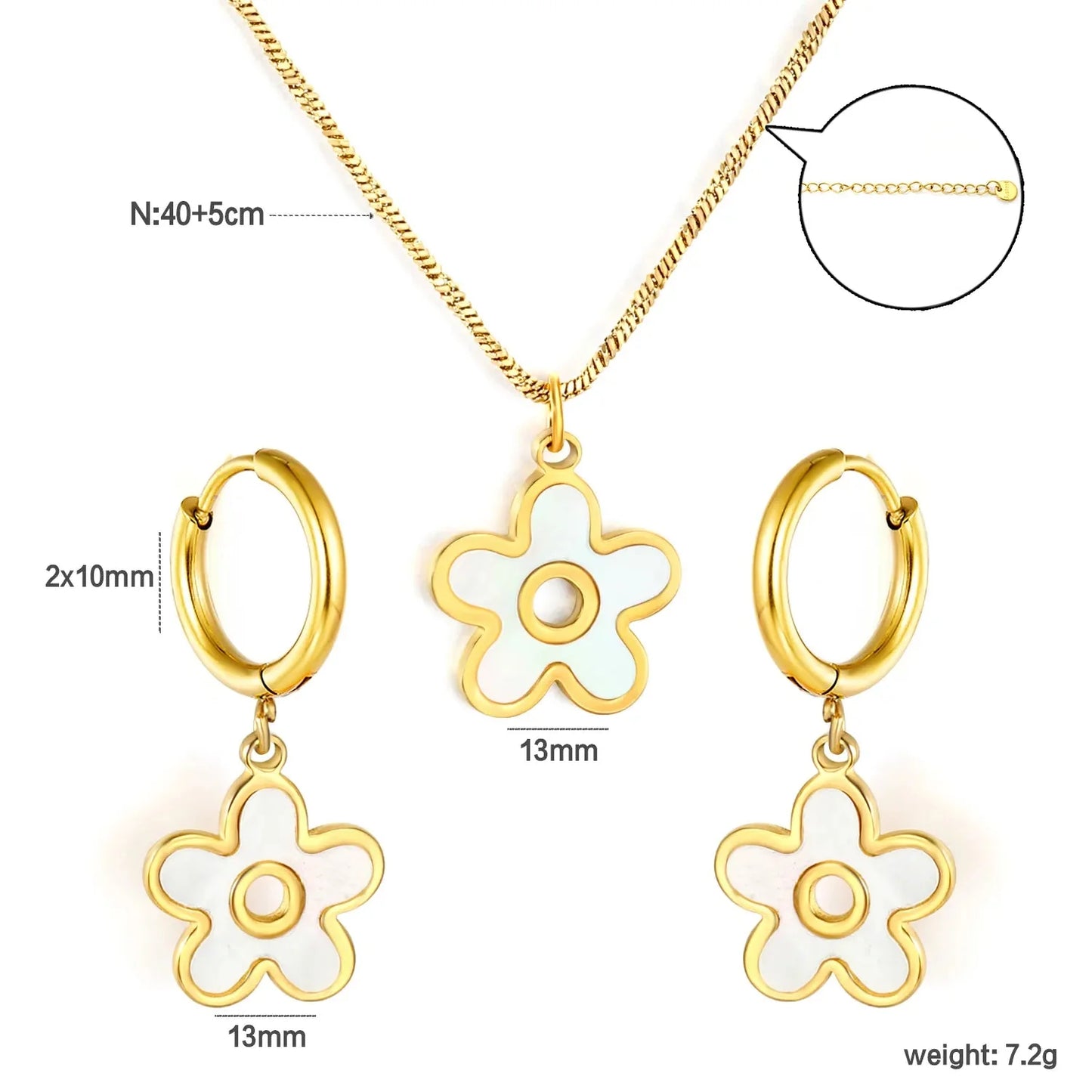 Bulk Gold Plated Flower Jewelry Set 304L Steel with Natural Shell Pendant & Earrings