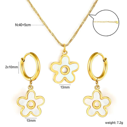 Bulk Gold Plated Flower Jewelry Set 304L Steel with Natural Shell Pendant & Earrings