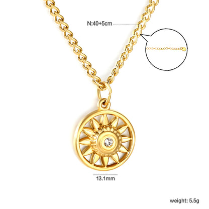 Wholesale Waterproof PVD Gold Sunflower CZ Radiant Pendant Necklace