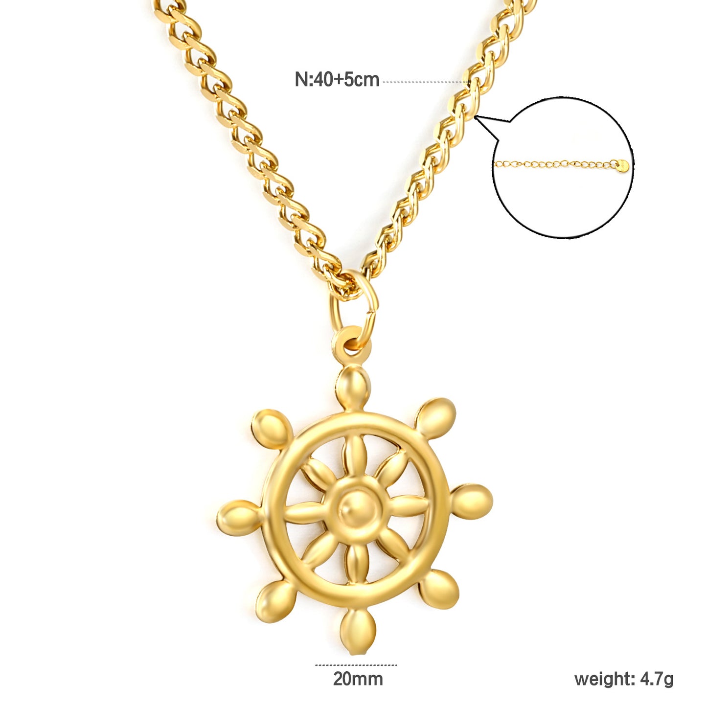 Wholesale Waterproof PVD Gold Sculpted Nautical Rudder Necklace