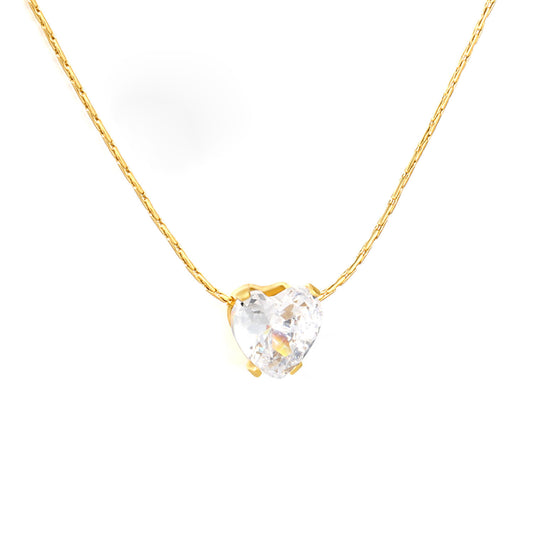 Wholesale Waterproof PVD Gold Heart Cubic Zirconia Dainty Necklace