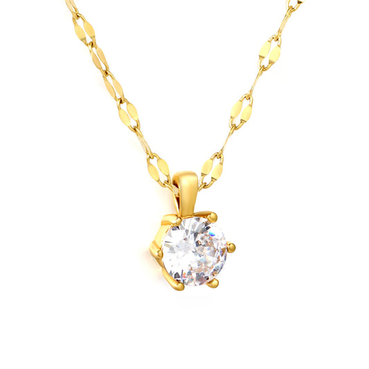 Bulk PVD Gold Solitaire Zircon Oval Link Dainty Necklace