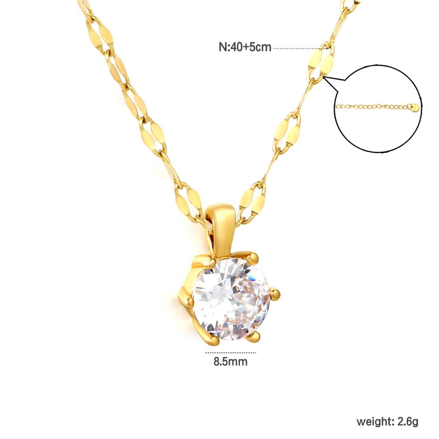 Bulk PVD Gold Solitaire Zircon Oval Link Dainty Necklace