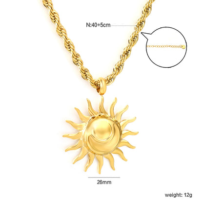 Bulk PVD Gold Sculpted Sun Smile Face Rope Chain Necklace