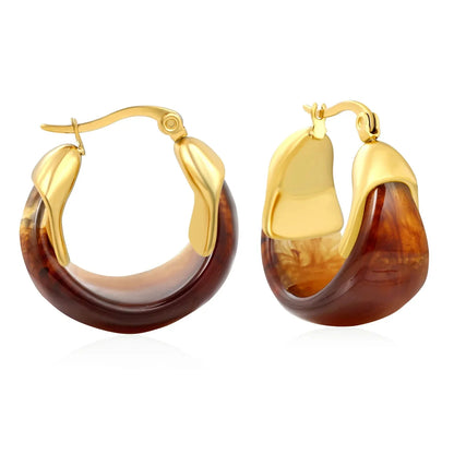 Aesthetic 304L Stainless Steel Wide Hoops | Marble Resin Gold Earrings