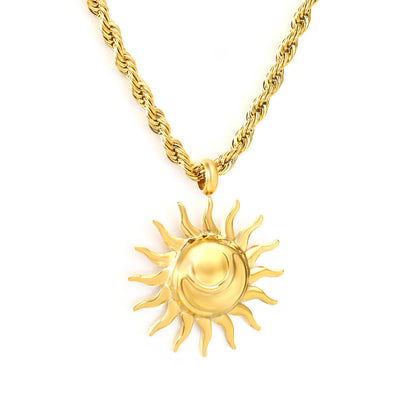 Bulk PVD Gold Sculpted Sun Smile Face Rope Chain Necklace