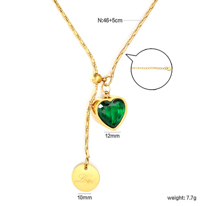 Wholesale Waterproof PVD Gold Green Heart Zircon Adjustable Necklace