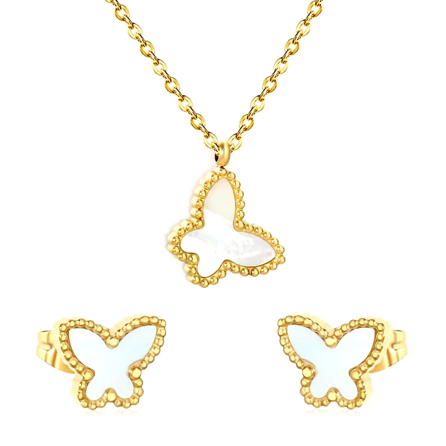 Wholesale 304L Stainless Steel Butterfly Necklace & Earrings Set