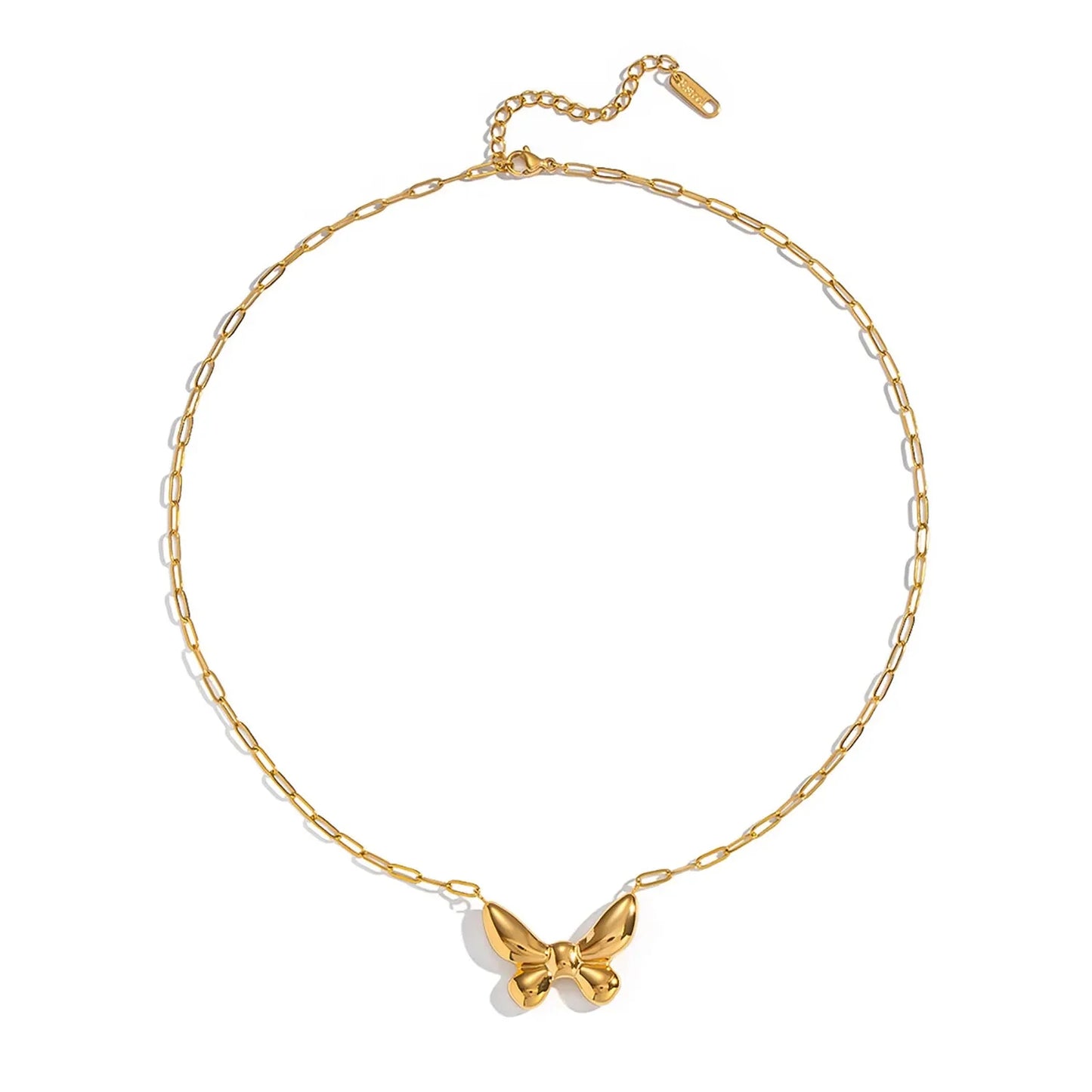 Wholesale Waterproof PVD Gold Sculpted Butterfly Paperclip Necklace