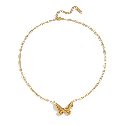 Wholesale Waterproof PVD Gold Sculpted Butterfly Paperclip Necklace