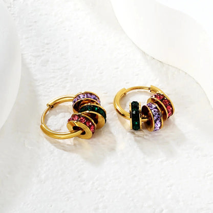 Stainless Steel Earrings | Colorful Zircon Multi-Layer Hoops