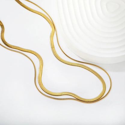 Wholesale Waterproof PVD Gold Sculpted Double Layer Snake Chain Set