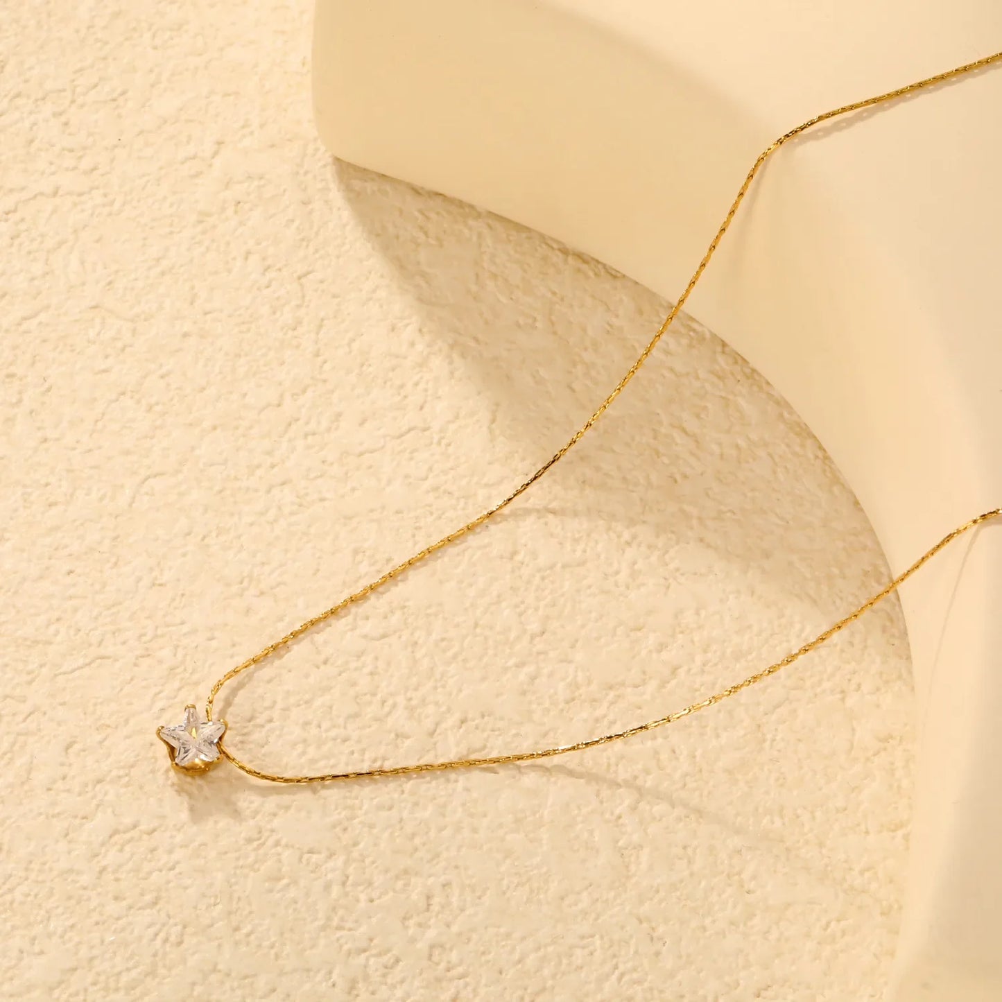 Bulk PVD Gold Sculpted Star-Cut Zircon Celestial Necklace