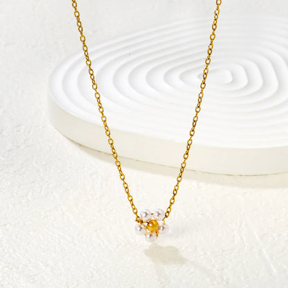 Bulk PVD Gold Sculpted Shell Pearl Flower Pendant Necklace