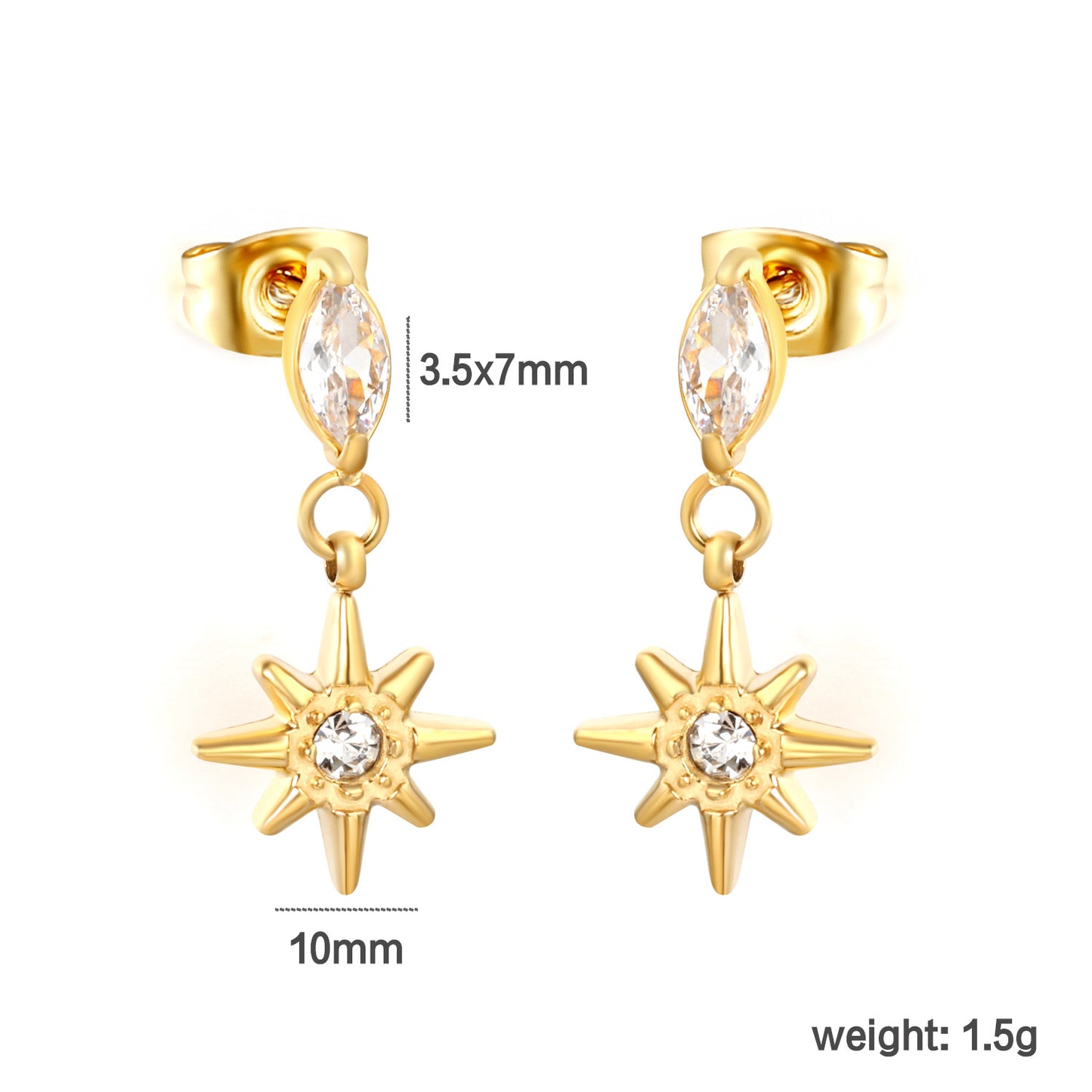 Dainty Layered Star & Pear CZ Earrings Stainless Steel Waterproof