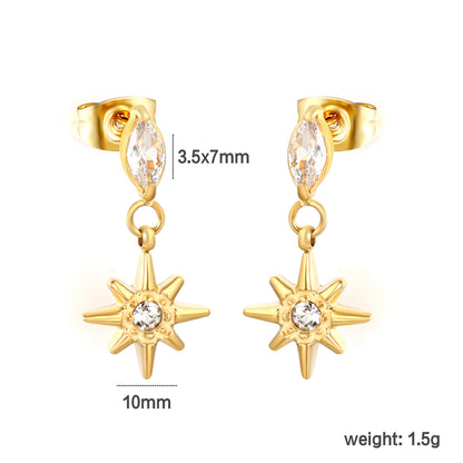 Dainty Layered Star & Pear CZ Earrings Stainless Steel Waterproof