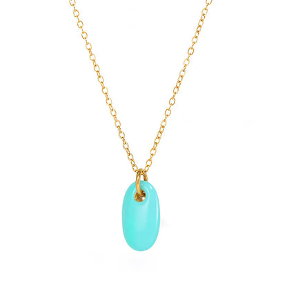 Wholesale Waterproof PVD Gold Sculpted Oval Gemstone Pendant Necklace