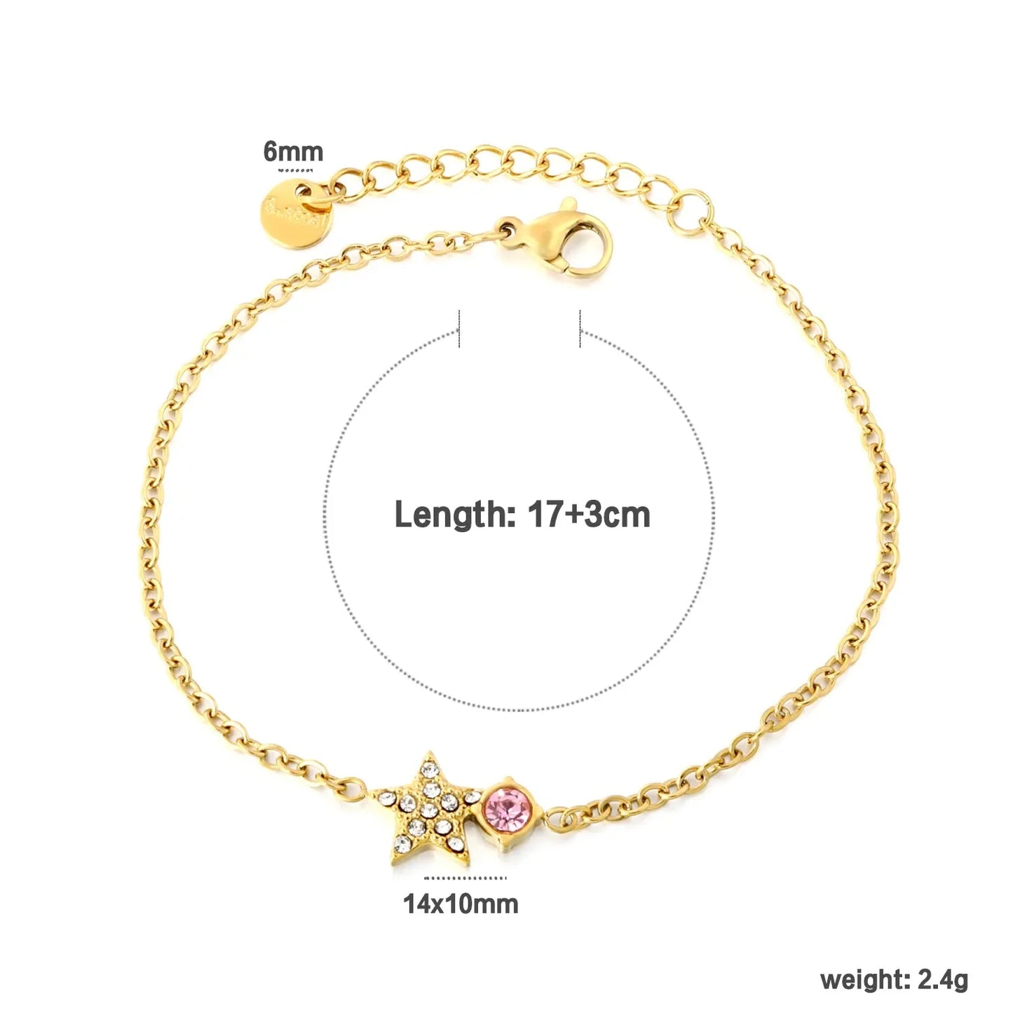 304L Stainless Steel Star & Pink Zircon Bracelet Bulk Supply