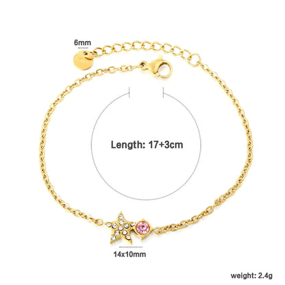 304L Stainless Steel Star & Pink Zircon Bracelet Bulk Supply