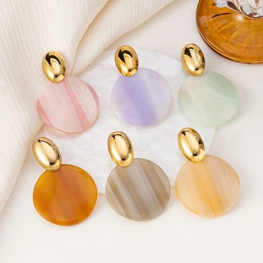 Minimalist Colorful Round Disc Earrings Stainless Steel Tarnish-Free