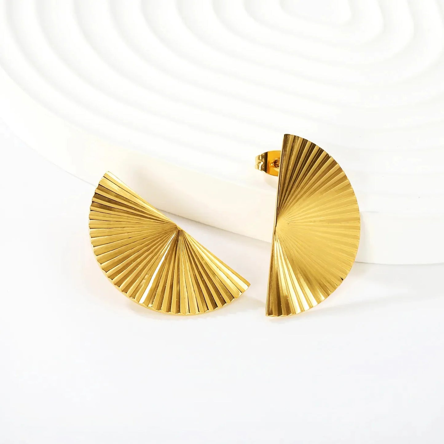 Minimalist Sunray Pleated Statement Earrings Stainless Steel Waterproof