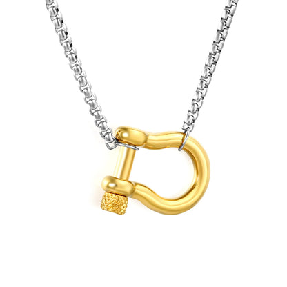 Wholesale Waterproof Two-Tone Sculpted Horseshoe Shackle Necklace
