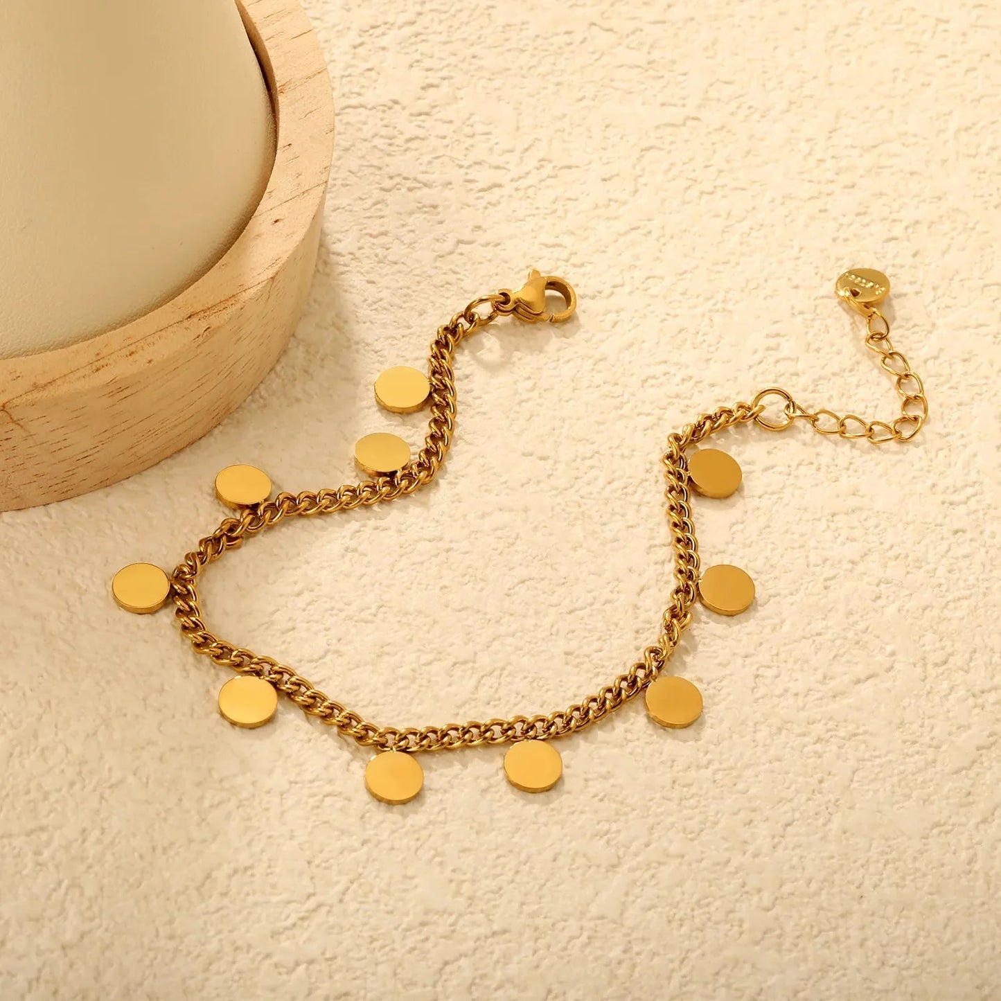 304L Stainless Steel Disc Bracelet | Gold Cuban Link Chain