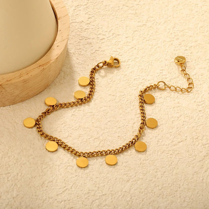 304L Stainless Steel Disc Bracelet | Gold Cuban Link Chain