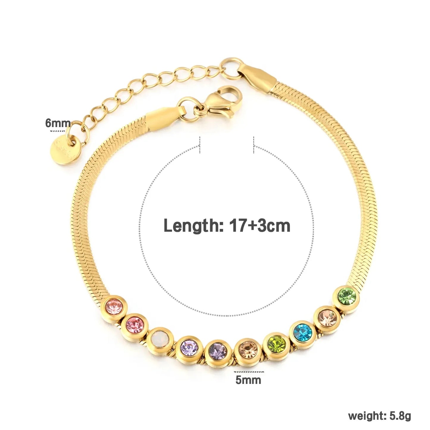 Wholesale 304L Stainless Steel Rainbow Zircon Bracelet Gold Plated