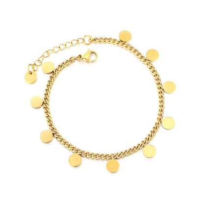 304L Stainless Steel Disc Bracelet | Gold Cuban Link Chain