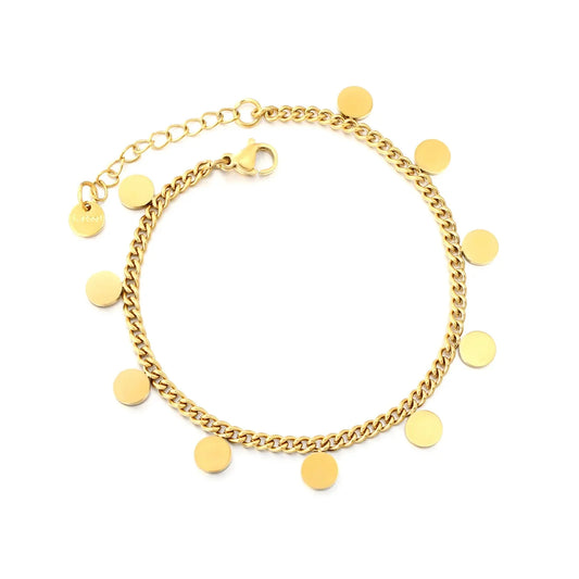 304L Stainless Steel Disc Bracelet | Gold Cuban Link Chain