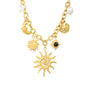 Boho-Chic Cuban Chain with Celestial Charms & Pearls Stainless Steel