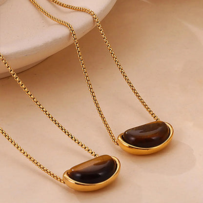 Wholesale Waterproof PVD Gold Tiger Eye Bean Long Necklace