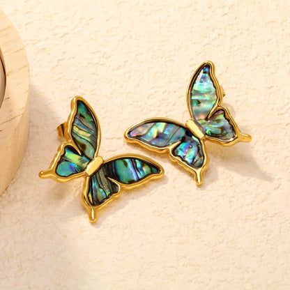 Elegant Stainless Steel Butterfly Studs | French Style Shell Jewelry