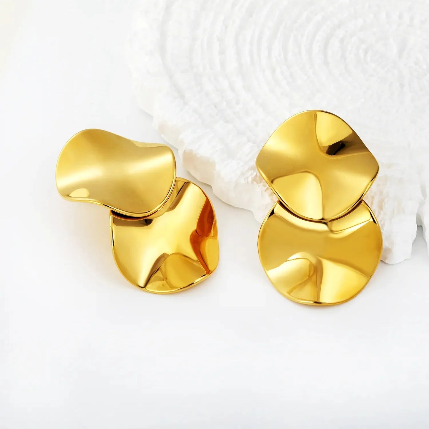 Stainless Steel Earrings | Double Circle Irregular Studs