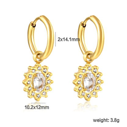 Bulk Stainless Steel Sunflower Earrings | Oval Zircon Halo Hoops