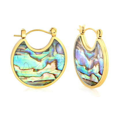 Waterproof Stainless Steel Shell Hoops | Retro Abalone Jewelry